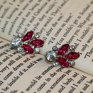 Pink Clear Rhinestone Statement Cocktail Earrings